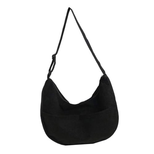 CLISPEED Vintage Corduroy Schultertasche Damen Große Kapazität Canvas Handtasche Alltag Freizeit Elegant Einfach Schwarz von CLISPEED
