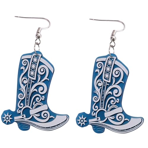CLISPEED Vintage Cowgirl Boot Ohrhänger Damen Baumelnde Kreative Ohrringe mit Doppelseitigem Druck Country Schmuckaccessoires für Frauen Einzigartiges Western Design Blau von CLISPEED