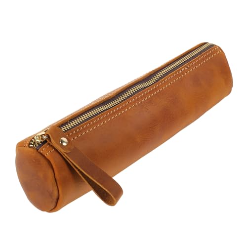 CLISPEED Vintage Echtes Leder Federmäppchen Stifttasche Schreibwaren Aufbewahrungstasche Praktisches Stifteetui für Büro Schule Handtasche Robustes Mäppchen für Stifte und Zubehör von CLISPEED