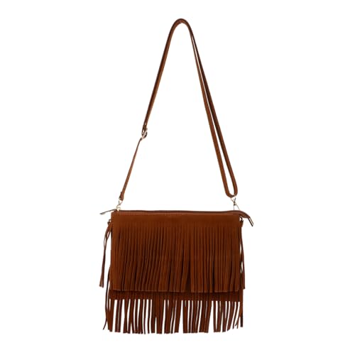 CLISPEED Vintage Fransen Crossbody Tasche Damen Tassel Umhängetasche mit Großem Fassungsvermögen Stylische Quaste Schultertasche für Alltag Reisen und Party Vielseitige Damen Handtasche von CLISPEED