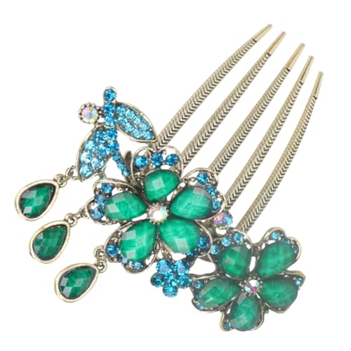 CLISPEED Vintage Haarkamm mit Blumenrhinestones Retro Haarschmuck für Damen Eleganter Hochzeitsschmuck Blau Großer Fünfzackiger Steckkamm Modisches Accessoire für Festliche Anlässe von CLISPEED