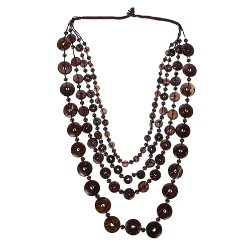 CLISPEED Vintage Handgefertigte Boho Halskette Damen Kokosnussschalen Holzperlen Chunky Beaded Necklace Retro Ethnischer Schmuck Vielseitig für Alltag und Festival von CLISPEED