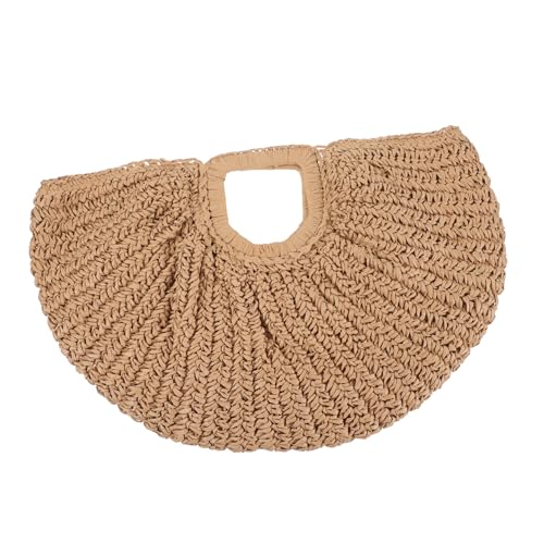 CLISPEED Vintage Handgefertigte Strandtasche Damen Leichte Tragbare Moon Bag aus Geflochtenem Material Sommerliche Umhängetasche für Urlaub Freizeit Shopping und Alltag Dunkelbraun von CLISPEED