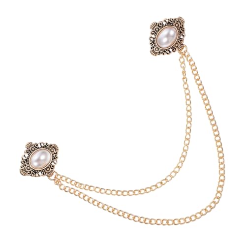 CLISPEED Vintage Herren Brosche mit Kette Eleganter Anstecknadel Imitationsperle Modisches Accessoire für Anzüge Cardigans Mäntel Vielseitiger Schmuck für Outfits von CLISPEED