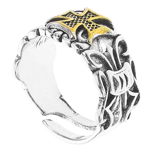 CLISPEED Vintage Kreuzring für Männer Verstellbar Offen Stilvoller Retro Schmuck für Partys Besondere Anlässe Langlebigem Zinklegierungsmaterial Einzigartiges Design Individualität Zeigt von CLISPEED