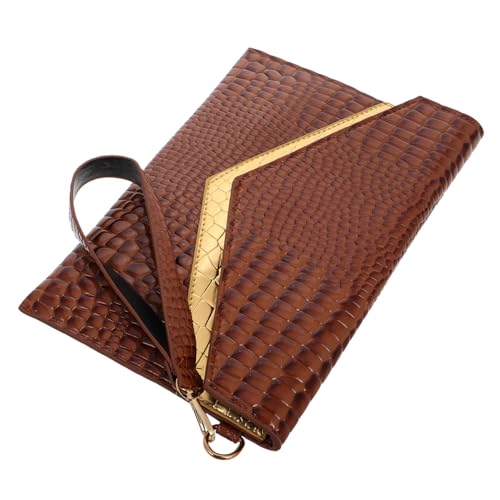 CLISPEED Vintage PU Handtasche Damen Clutch Tasche Elegant Handgehaltene Abendtasche für Freizeit und Beruf Vielseitig Einsetzbar Retro Muster Wristlet Braun von CLISPEED