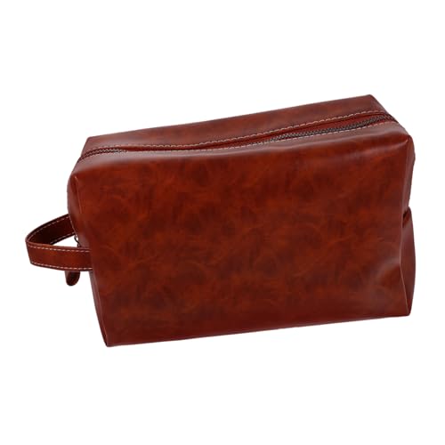 CLISPEED Vintage PU Leder Toiletry Bag für Herren und Damen Große Kapazität Kulturbeutel Robustes Reiseetui für Kosmetik und Toilettenartikel Leichter Tragbarer Make Up Organizer in von CLISPEED