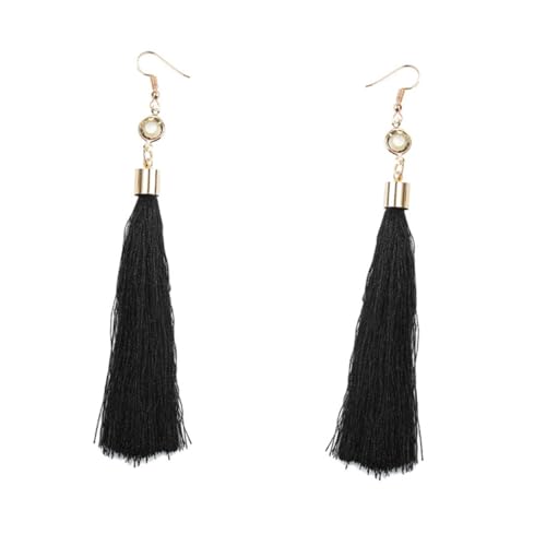 CLISPEED Vintage Quastenohrringe Damen Lange Schwarze Ohrhänger mit Literarischem Stil Temperamentvolle Schmuckstücke für Partys Festivals und Alltag von CLISPEED