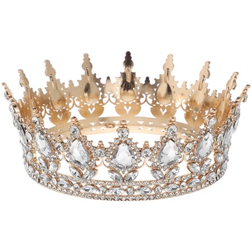 CLISPEED Vollrunde Tiara Für Frauen Geburtstagskrone Für Kuchen Goldene Tiara Kristall-Strass-Brautkrone Für Königinkostüm Hochzeit Abschlussball Party Haarschmuck von CLISPEED
