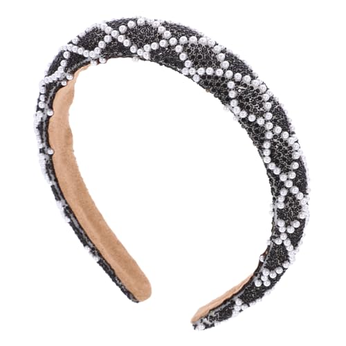 CLISPEED Wasserdichtes Schwarzes Haarband Damen mit Strasssteinen und Perlen Weiches Gepolstertes Stirnband Modisches Haarschmuck Accessoire Rutschfest und Komfortabel für Alltag und von CLISPEED