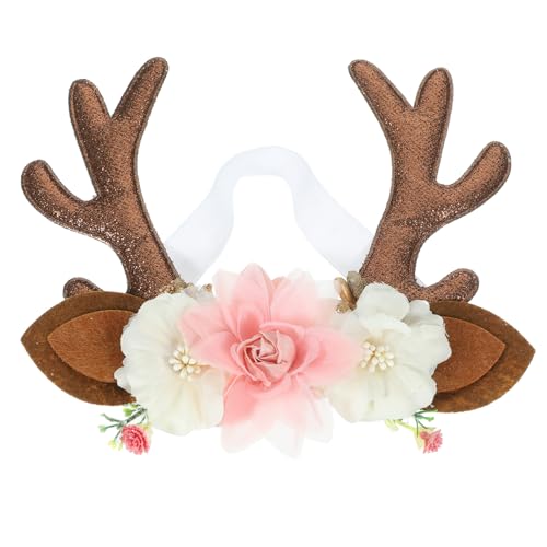 CLISPEED Weiches Weihnachts Haarband mit Elastischem Rentier Geweih Elchohren und Blumen Leichtes Stirnband für Junge Mädchen Festliches Kopfaccessoire für Geburtstags und Partyoutfits von CLISPEED