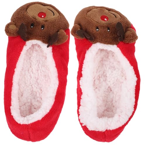 CLISPEED Weihnachtliche Sequin Hausschuhe Plüsch Rutschfest Unisex Komfortable Indoor Schuhe Für Herbst Winter Rot von CLISPEED