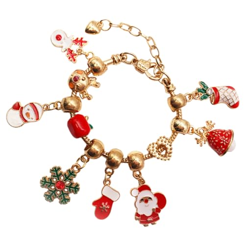 CLISPEED Weihnachtliches Armband DIY mit Großen Perlen Goldfarbene Metallarmbänder Bastelset für Mädchen Festliche Schmuckgeschenke als Weihnachtsstrumpffüller von CLISPEED