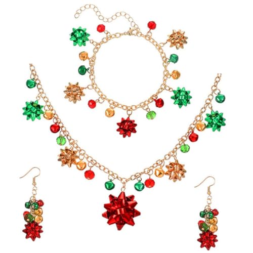 CLISPEED Weihnachtsschmuck Damen Weihnachts Ohrhänger Halskette Armband mit Bunten Glöckchen Festlicher Schmuck für Mädchen und Frauen zum Weihnachtsfest von CLISPEED