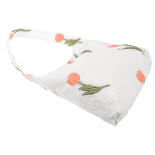 CLISPEED Weiße Damen Umhängetasche mit Blumenmuster Leichte Polyester Schultertasche mit Taschen Praktische Kleine Handtasche für Alltag Outdoor und Geschenkidee von CLISPEED