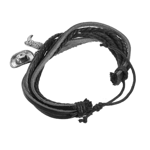 CLISPEED Western Lederarmband Herren Mehrlagig mit Cowboy Hut und Stiefel Charms Robustes Armband aus und Legierung Modisches Vintage Accessoire für Männer und Westernpartys von CLISPEED