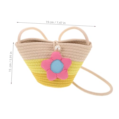 CLISPEED Wickeltasche Mädchen Rattan Handgewebte Umhängetasche mit Blumenmotiv Leichte Strandtasche für Outdoor Abenteuer Sommerurlaub und Freizeit für Kleinkinder und Prinzessinnen von CLISPEED