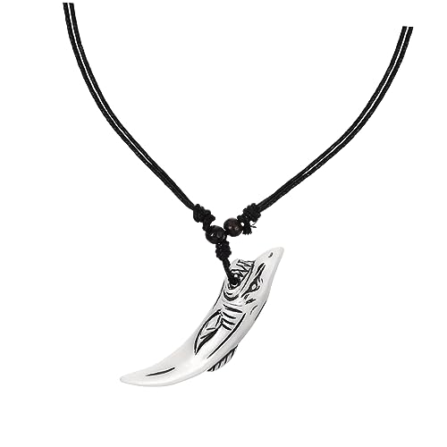 CLISPEED Wolfzahn Halskette für Männer Kühle Nackenkette mit Holzperlen Handgefertigt für Strandpartys und Alltag für Freunde und Familie von CLISPEED
