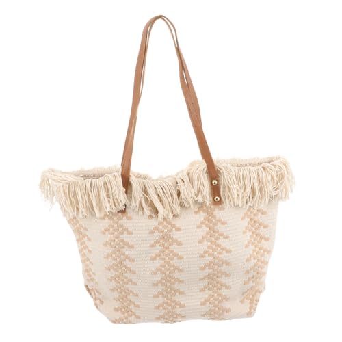 CLISPEED Woven Tassel Schultertasche Damen Große Kapazität Handgewebte Umhängetasche Leichte Tote Bag für Alltag Reise Strand Langlebige Tragetasche mit Quasten von CLISPEED