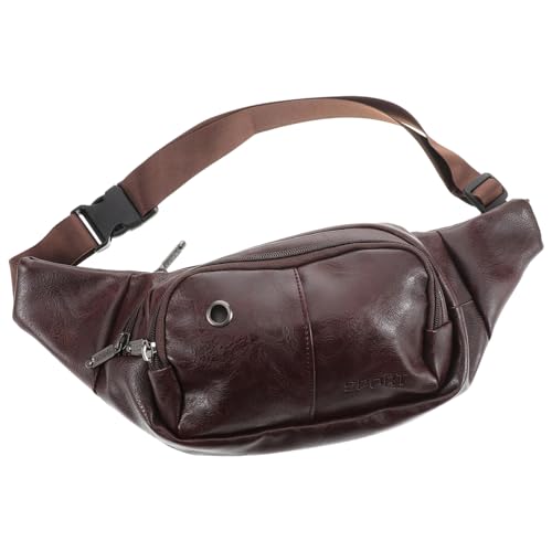 CLISPEED wasserdichte PU Bauchtasche Herren Damen Große Hüfttasche mit Mehreren Fächern Robuste Reisetasche für Wandern Radfahren Angeln Leichte Gürteltasche in Braun von CLISPEED