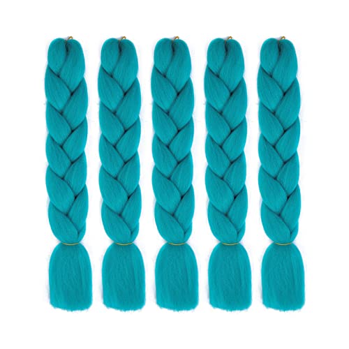 CLKE Kanekalon Jumbo Braids Haarverlängerung, afrikanisch, 24 Zoll, synthetisch, geflochten, Haarverlängerung, Afro-Haar, für Zöpfe und Boxen, Häkelnadeln, Twist-A27-Cyan, 5 Stück von CLKE