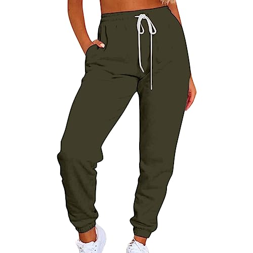 CLKPEN Jogginghose Damen Loose Fit Sporthose Trainingshose Klassische Einfarbig Lang Yoga Hosen Freizeithose Laufhosen Frauen Tunnelzug Stretch Elastische Laufen Loungehose mit Taschen(A GN3,3XL) von CLKPEN