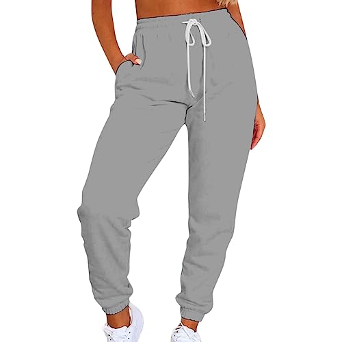 CLKPEN Jogginghose Damen Loose Fit Sporthose Trainingshose Klassische Einfarbig Lang Yoga Hosen Freizeithose Laufhosen Frauen Tunnelzug Stretch Elastische Laufen Loungehose mit Taschen(A GY1,3XL) von CLKPEN