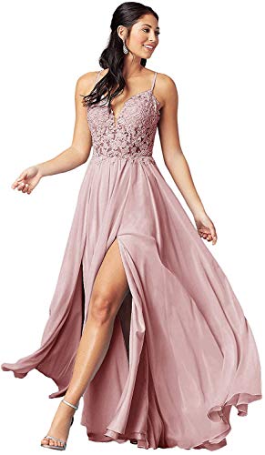 CLLA dress Damen Abendkleider Lang Elegant Appliques Abschlusskleid Ballkleid Ärmellos Spitze Kleider Brautjungfernkleider(Erröten,42) von CLLA dress