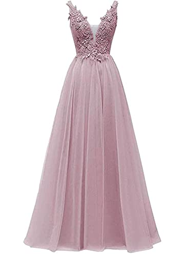 CLLA dress Damen Abendkleider V-Ausschnitt Ballkleid Elegant für Hochzeit Appliques Brautkleid Lang Brautjungfernkleider (Erröten,42) von CLLA dress