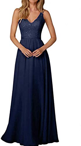 CLLA dress Damen Chiffon Abendkleider Lang Partykleider Transparenter Ausschnitt Festkleider Ballkleider Brautjungfer Kleider(Navy Blau,32) von CLLA dress