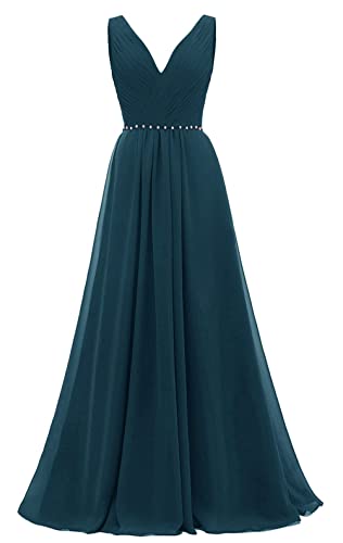 CLLA dress Damen Chiffon Ballkleider Brautjungfernkleider Lange V-Ausschnitt Perlen Abendkleider Brautkleid(Teal,50) von CLLA dress