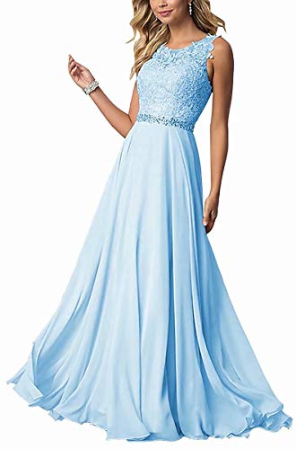 CLLA dress Damen Chiffon Spitze Abendkleider Elegant Brautkleid Lang Festkleid Ballkleider(Blau,48) von CLLA dress