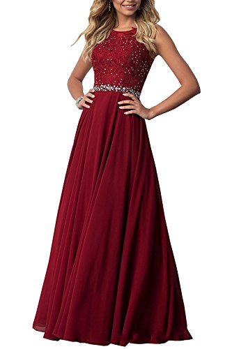 CLLA dress Damen Chiffon Spitze Abendkleider Elegant Brautkleid Lang Festkleid Ballkleider(Burgund,38) von CLLA dress