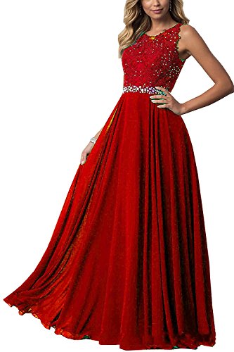 CLLA dress Damen Chiffon Spitze Abendkleider Elegant Brautkleid Lang Festkleid Ballkleider(Rot,40) von CLLA dress