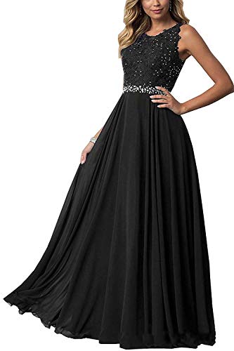 CLLA dress Damen Chiffon Spitze Abendkleider Elegant Brautkleid Lang Festkleid Ballkleider(Schwarz,44) von CLLA dress