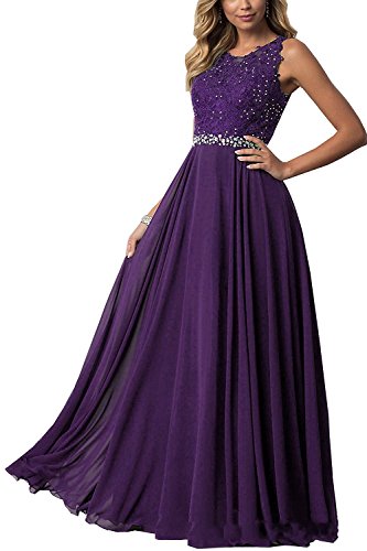 CLLA dress Damen Chiffon Spitze Abendkleider Elegant Brautkleid Lang Festkleid Ballkleider(Violett,34) von CLLA dress