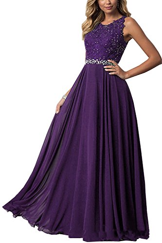 CLLA dress Damen Chiffon Spitze Abendkleider Elegant Brautkleid Lang Festkleid Ballkleider(Violett,46) von CLLA dress