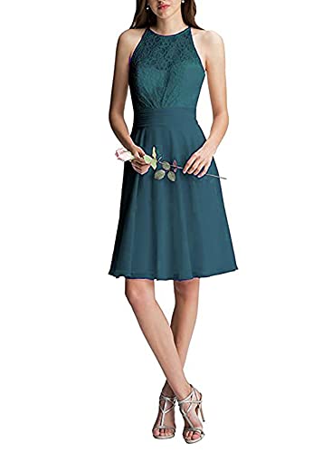 CLLA dress Damen Chiffon Spitze Abendkleider kurz Partykleider Ballkleid Scoop Brautjungfer Kleider(Teal,34) von CLLA dress