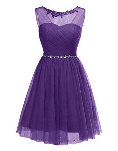 CLLA dress Damen Rundhals Abendkleider Kurz Hochzeit Brautjungfernkleider Transparenter Tüll Ballkleider(Violett,36) von CLLA dress