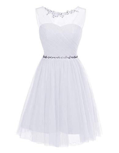 CLLA dress Damen Rundhals Abendkleider Kurz Hochzeit Brautjungfernkleider Transparenter Tüll Ballkleider(Weiß,52) von CLLA dress