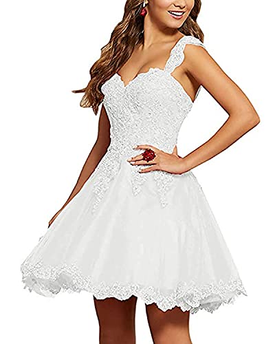 CLLA dress Damen Spitze Abendkleider Kurz Ballkleider Pailletten Appliques Cocktailkleider Abschlusskleid Partykleid(Weiß,44) von CLLA dress