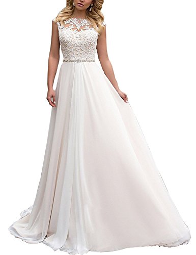 CLLA dress Damen Spitze Chiffon Hochzeitskleid Lang Elegant Brautkleid Abendkleider(Elfenbein,32) von CLLA dress