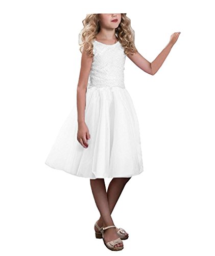 CLLA dress Mädchen Hochzeit Blumenmädchen Kleider Knielänge Partyskleid Kinderkleid Kommunionkleid Ballkleid(Weiß,9-10 Jahre) von CLLA dress