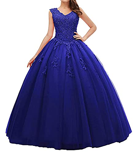 CLLA dress V-Ausschnitt Quinceanera Kleider Stickerei Perlen Sexy Formales Abendkleid Ballkleid Elegant (Königsblau,48) von CLLA dress