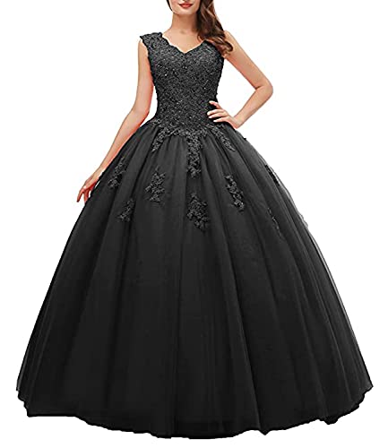 CLLA dress V-Ausschnitt Quinceanera Kleider Stickerei Perlen Sexy Formales Abendkleid Ballkleid Elegant (Schwarz,50) von CLLA dress