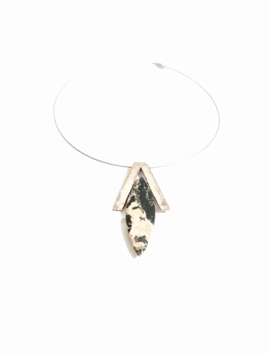 A Modernist | Nyc Designer J. Adelson - Gelber Türkis/Sterling Silber Anhänger An Einer 17" Stahl Schraubverschluss Kette, 18 Gramm #4159 von CLLEWISLLC