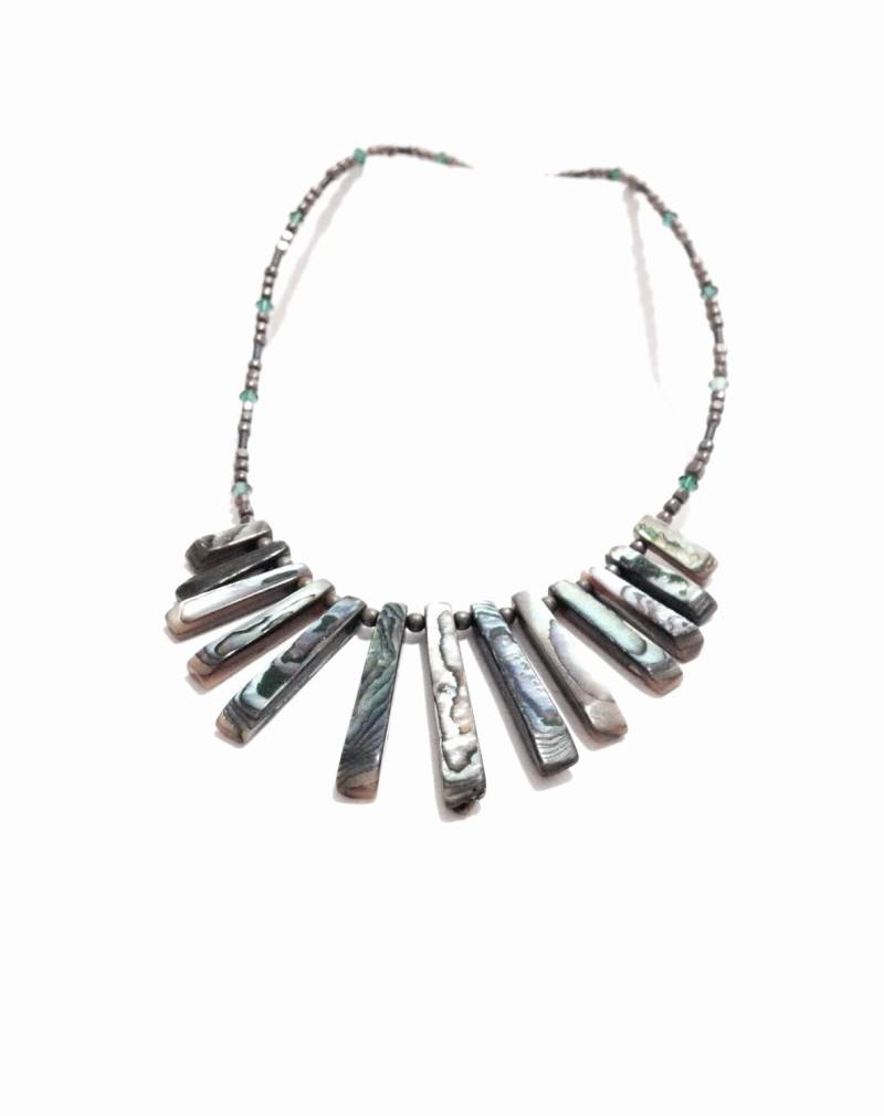 A Sublime 19" Frühe 1920-30Er Jahre Südwestern Jugendstil Perlen Abalone & Silber Halskette/sterling Silber, Federverschluss, 14, 00 Gramm #3577 von CLLEWISLLC