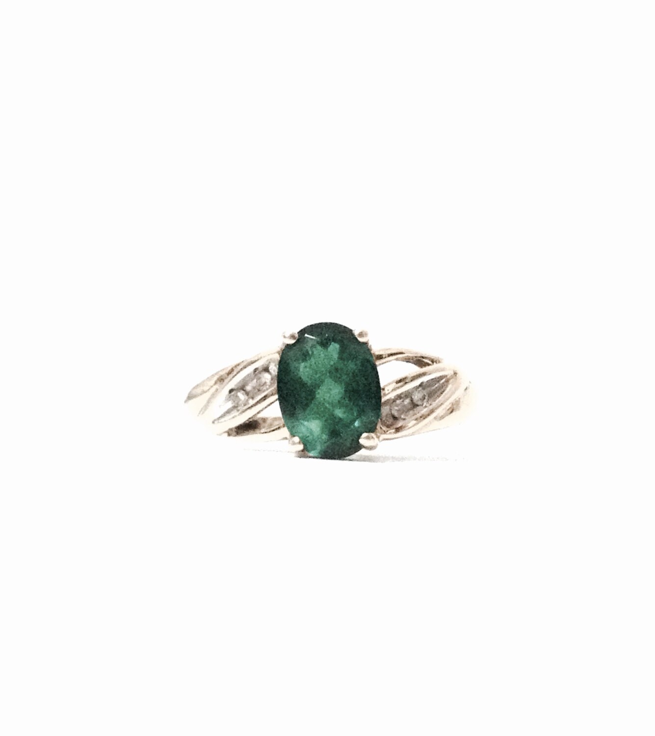 Ein Atemberaubender Statement Solitär Smaragd & Diamant Gepflasterter Ring/10K Gelbgold, Usa Größe 7, 1, 96 Gramm #3951 von CLLEWISLLC