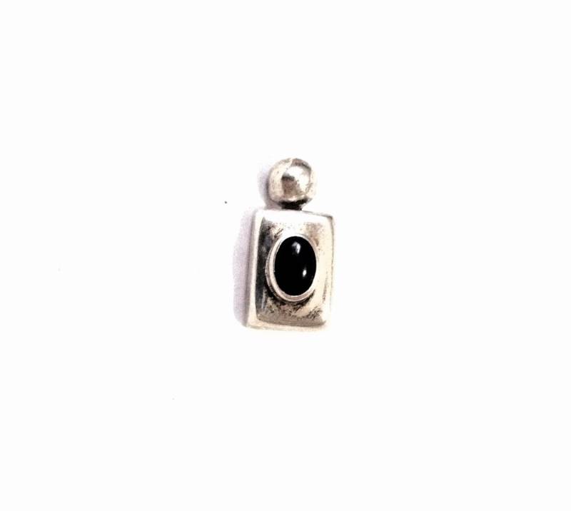 Ein Eleganter 30Er Jahre Handarbeit Southwestern Solitaire Onyx & Ball Drop Slide Anhänger-Charm/sterling Silber, .75x.35x.5", 3 Gramm #4051 von CLLEWISLLC