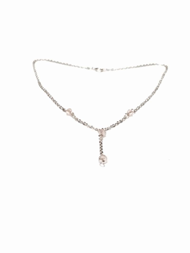 Ein Eleganter Mid-Century 14" Rosa Kristall Tropfen - Kabelkette Halskette/sterling Silber, Federverschluss, 2, 5 Gramm #3200 von CLLEWISLLC